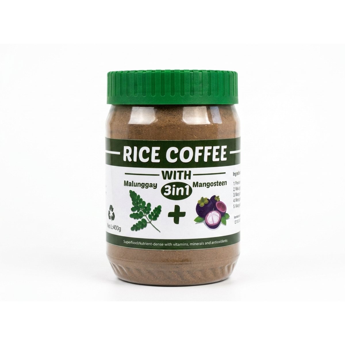 Rice coffee with Malunggay Mangosteen 400 Grams made in ilocos no caffeine product photo