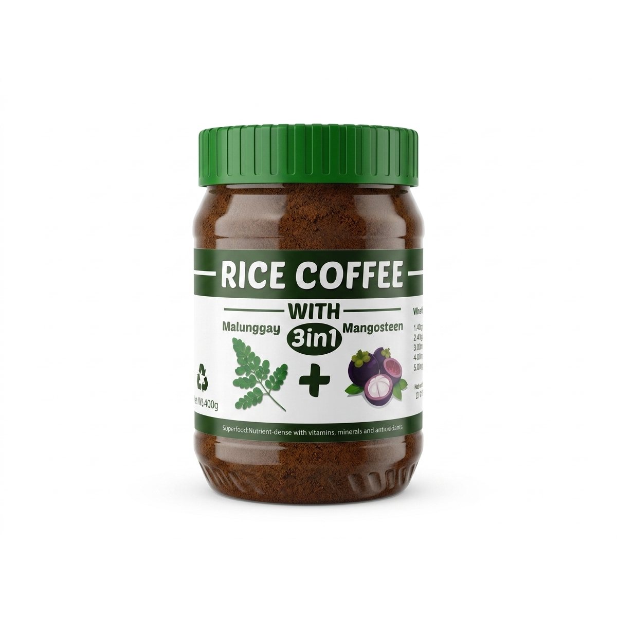 Rice coffee with Malunggay Mangosteen 400 Grams made in ilocos no caffeine product photo