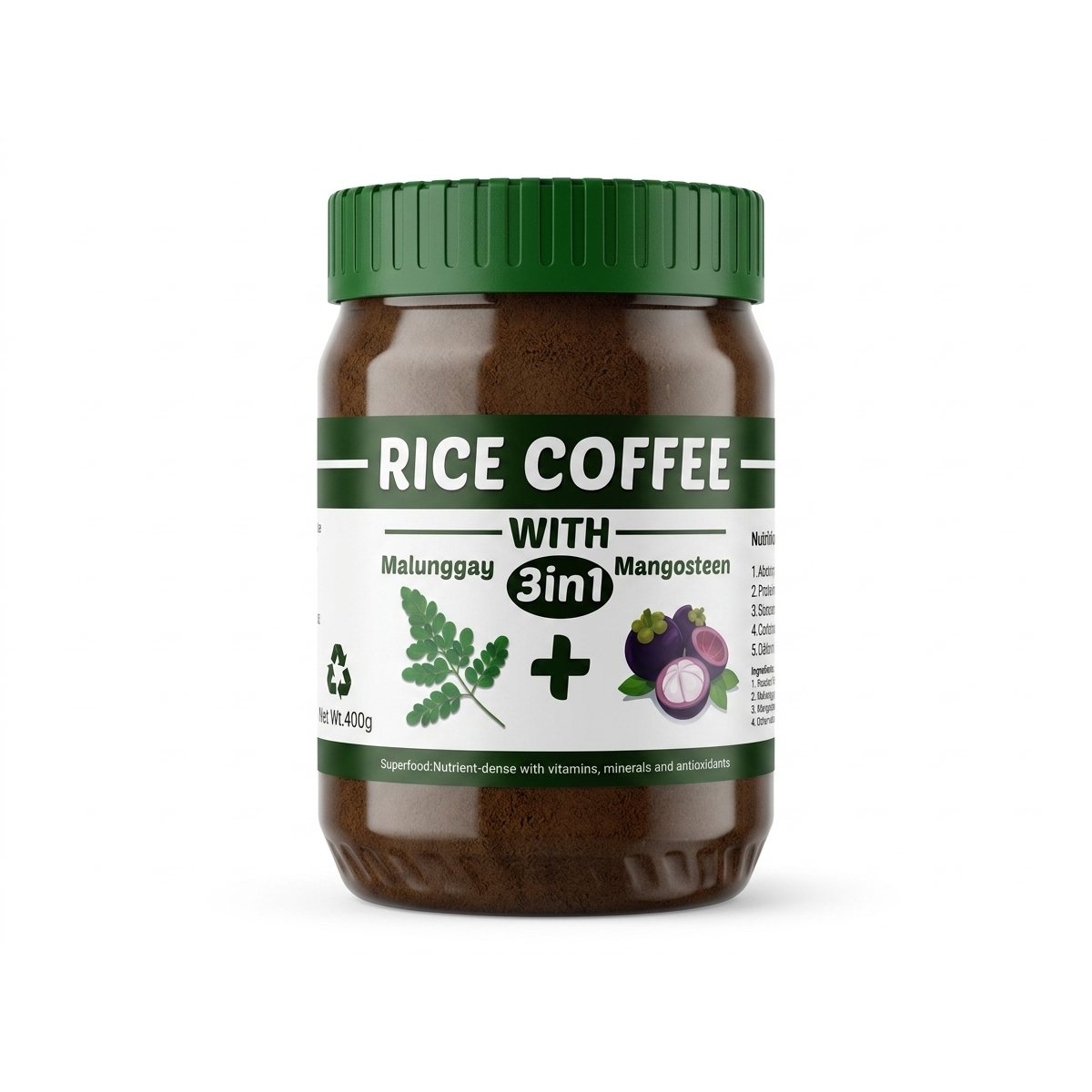 Rice coffee with Malunggay Mangosteen 400 Grams made in ilocos no caffeine product photo